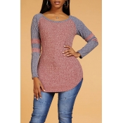 Lovely Leisure O Neck Patchwork Red Sweater