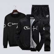 Lovely Casual Letter Printed Black Three-piece Pan