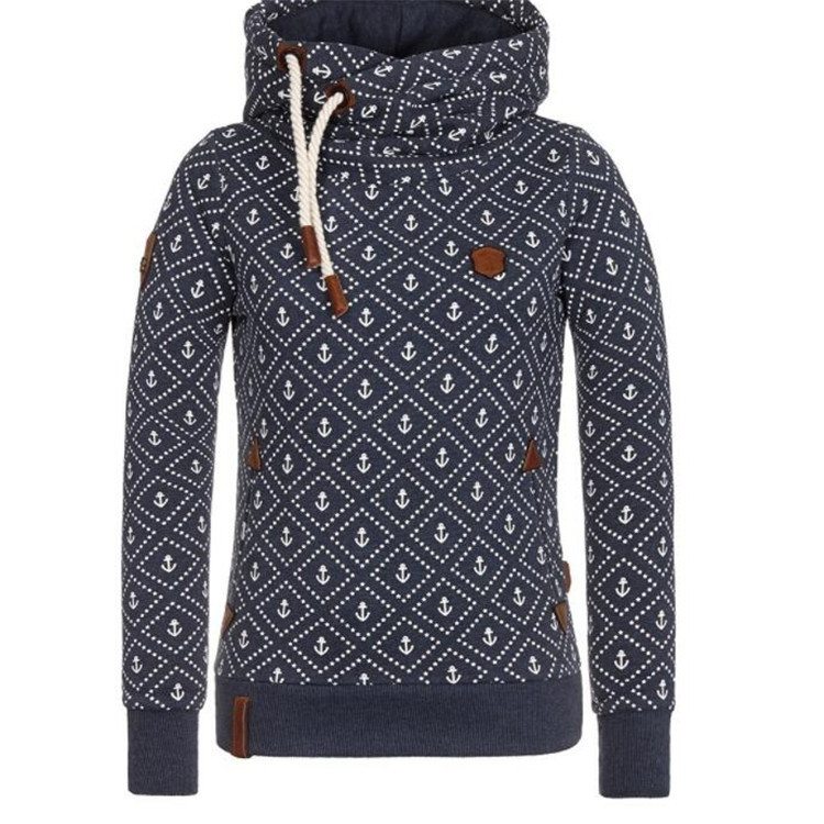 

Lovely Casual Print Deep Blue Plus Size Hoodie