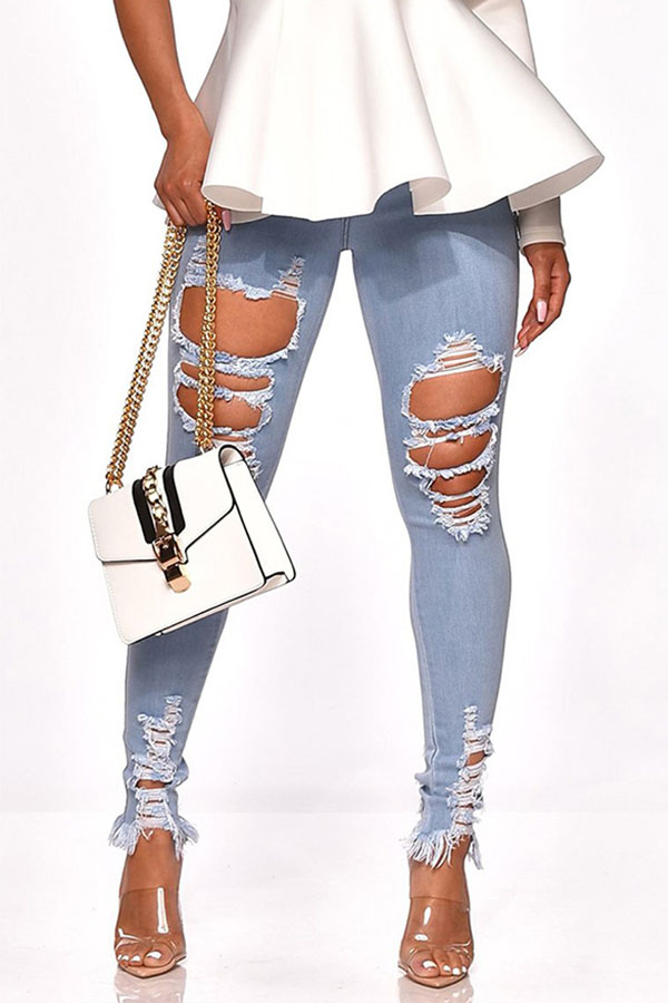 Lovely Chic Hollow-out Baby Blue Jeans