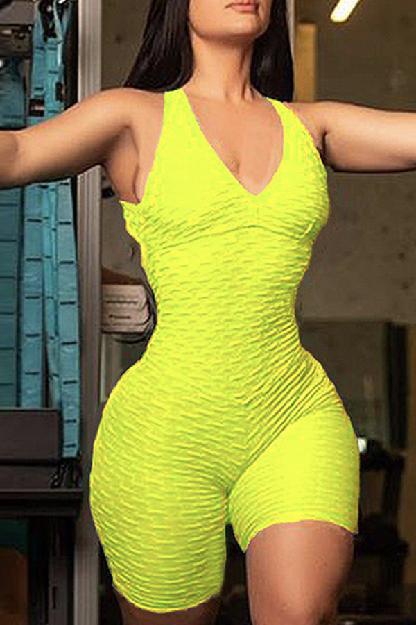 Lovely Sportswear Backless Yellow One-piece Romper