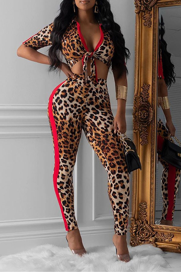 

Lovely Casual Leopard Print Two-piece Pants Set