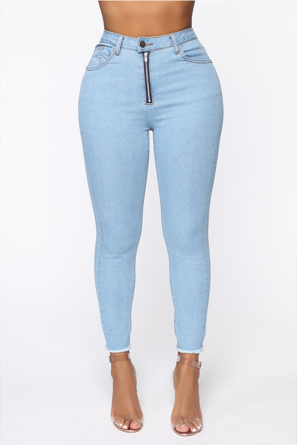 Lovely Chic Zipper Design Skinny Baby Blue Jeans_Jeans_Bottoms ...