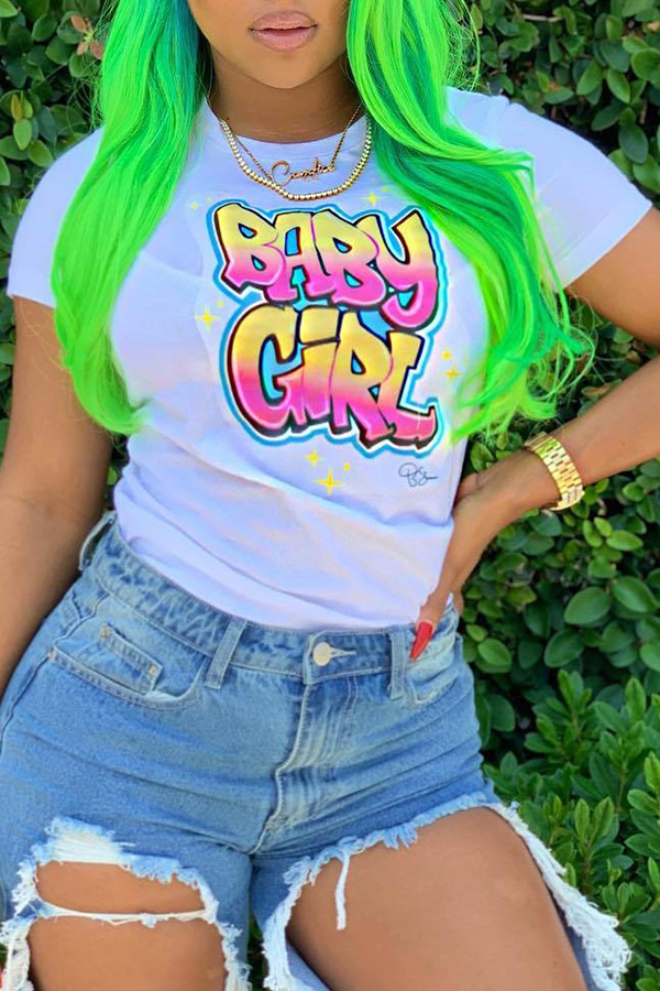 

Lovely Casual Letter Print White T-shirt