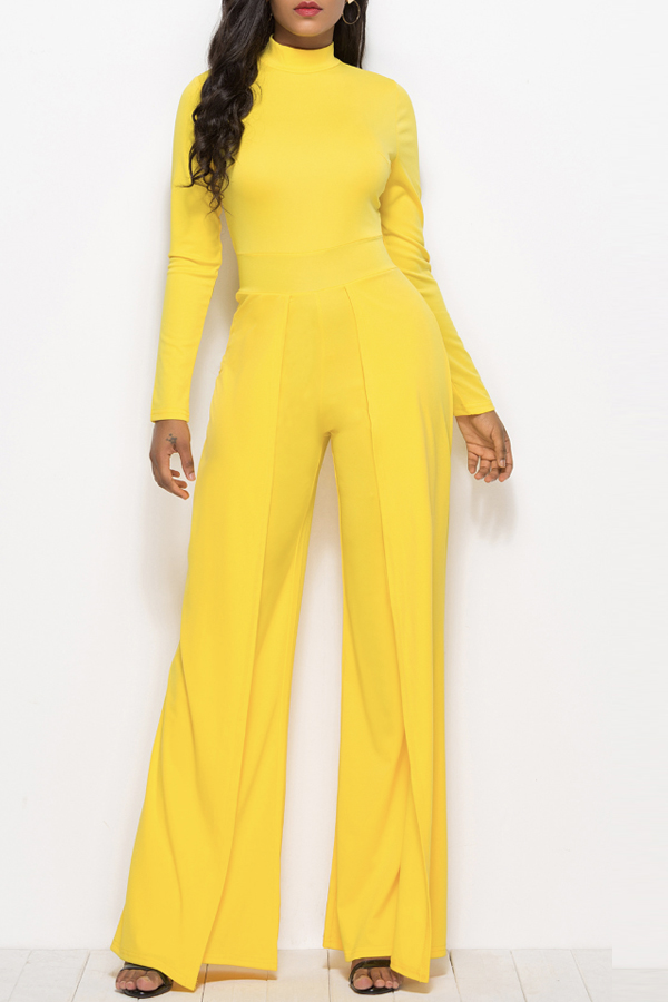 

Lovely Casual Mandarin Collar Yellow One-piece Jumpsuit