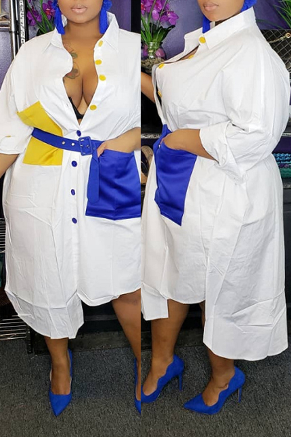 

Lovely Casual Color-lump White Plus Size Blouse
