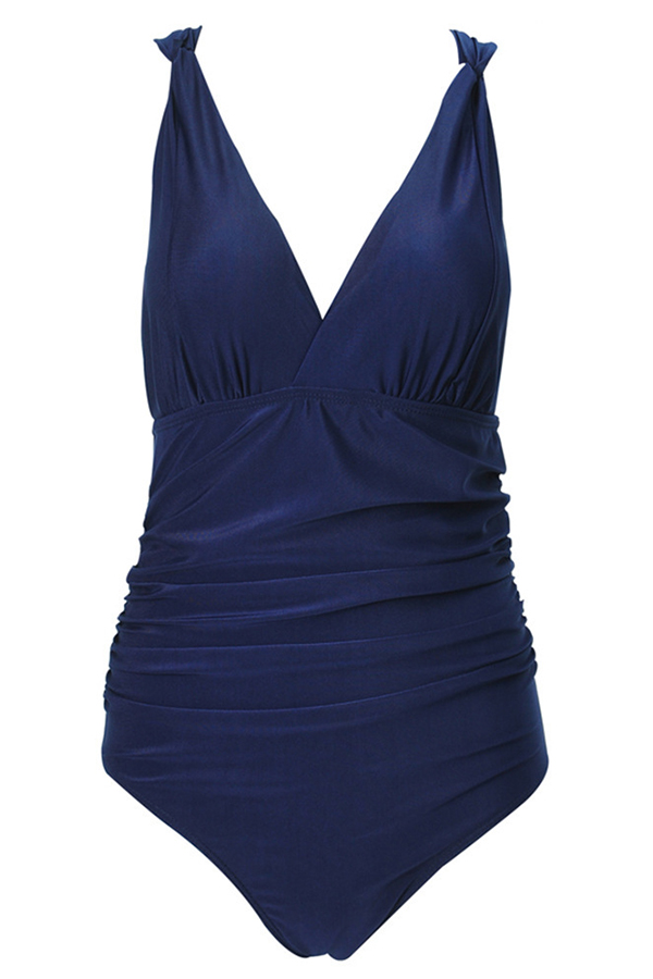 Lovely V Neck Dark Blue One-piece Swimwear_One Pieces_Swimsuit ...
