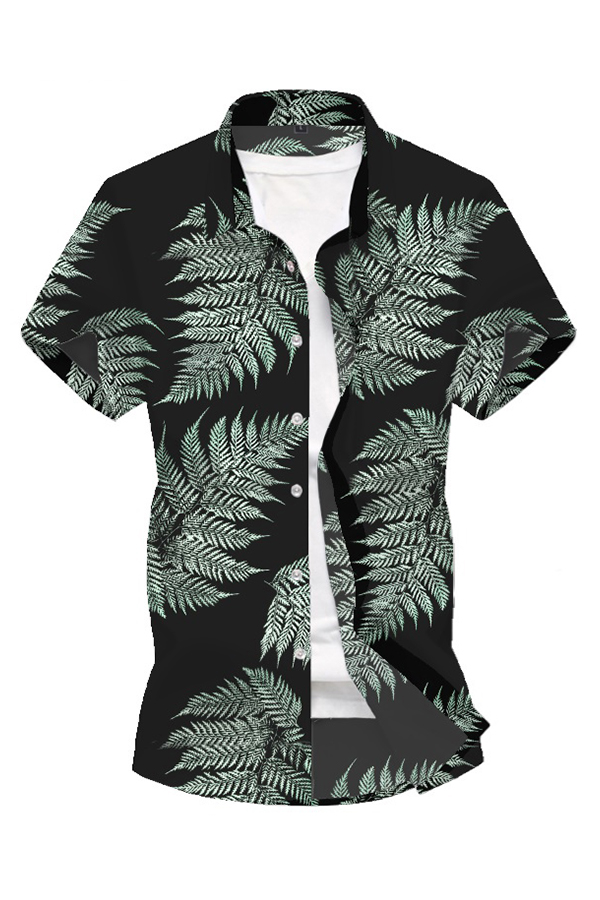 

Lovely Bohemian Short Sleeve Print Green Shirt, Black