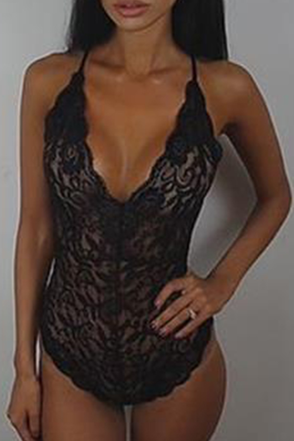 

Lovely Sexy V Neck Black Teddies