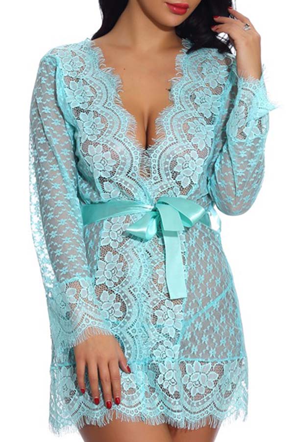 

Lovely Sexy V Neck Light Green Babydolls
