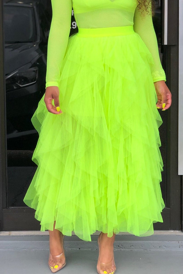 

Lovely Trendy Multi-layered Green Skirt