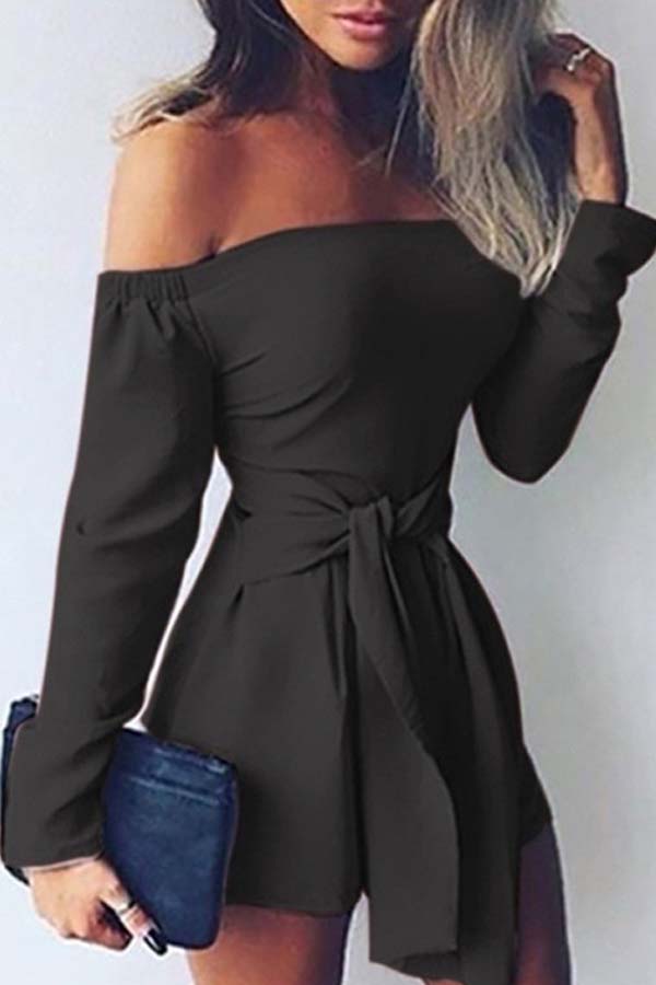

Lovely Chic Dew Shoulder Knot Design Black One-piece Romper