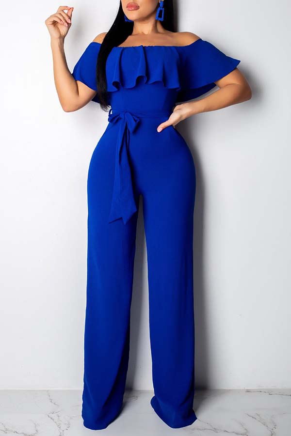 

Lovely Stylish Flounce Blue One-piece Jumpsuit