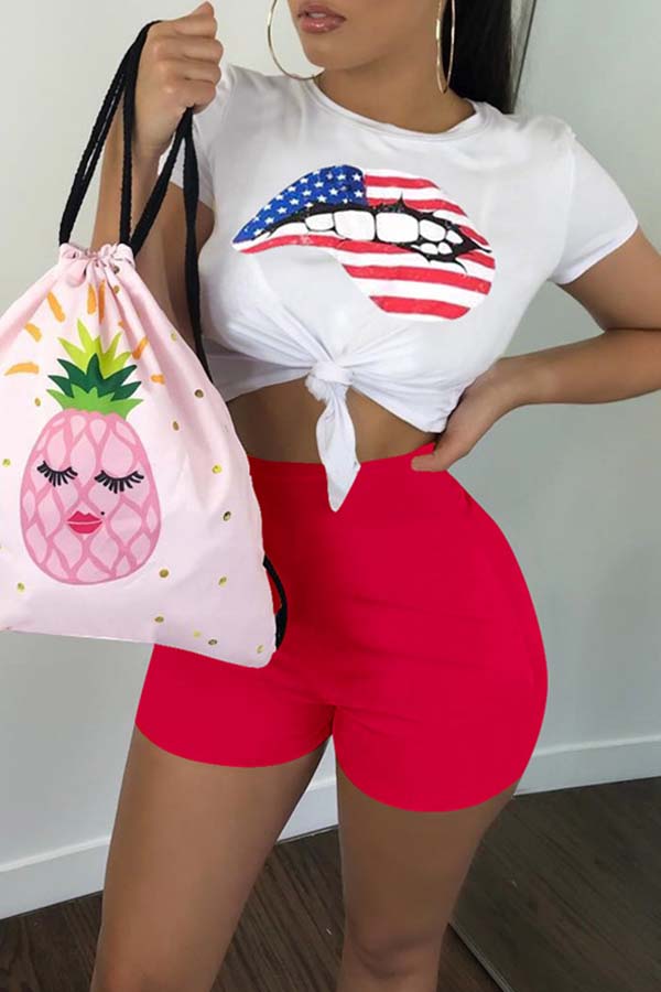 

Lovely Casual Print Red Two-piece Short Set