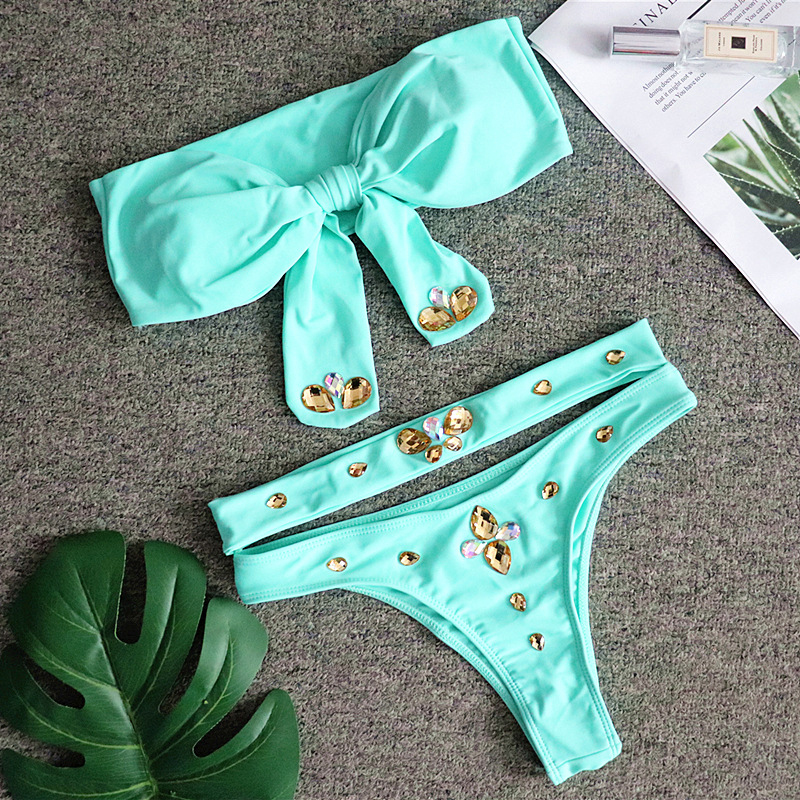 

Lovely Patchwork Green Two-piece Swimwear