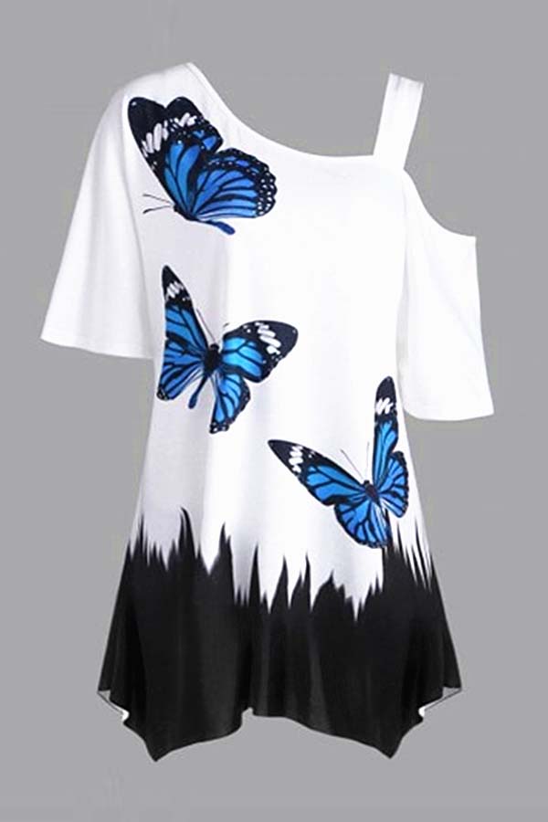 

Lovely Casual Print White Plus Size Blouse