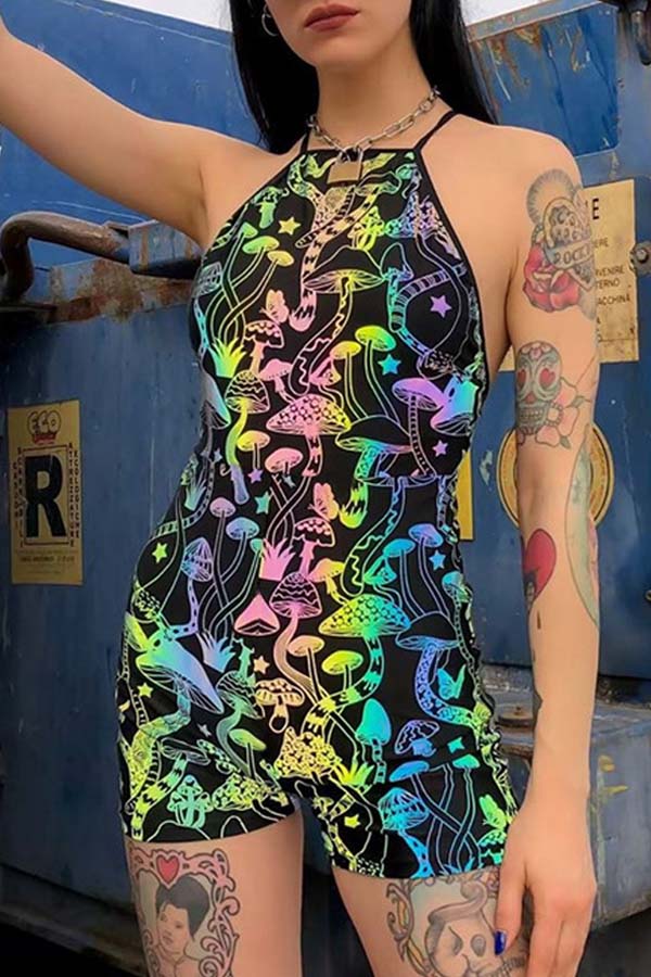 

Lovely Bohemian Print Skinny Multicolor One-piece Romper, Multi