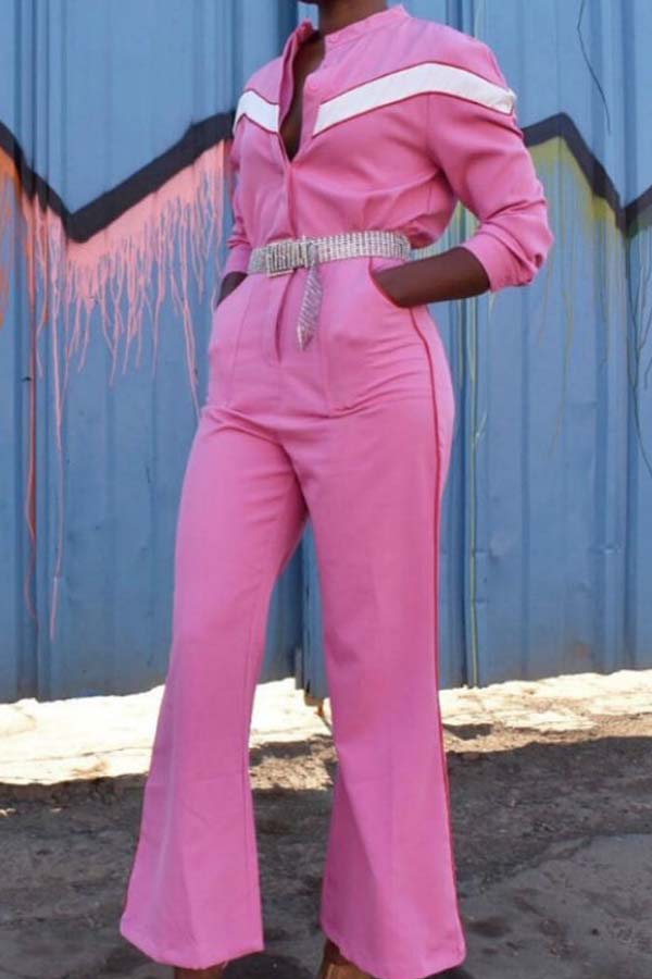 

Lovely Chic Patchwork Loose Pink One-piece Jumpsuit