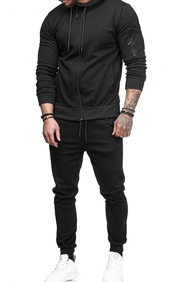 

Lovely Casual Zipper Design Black Two-piece Pants Set