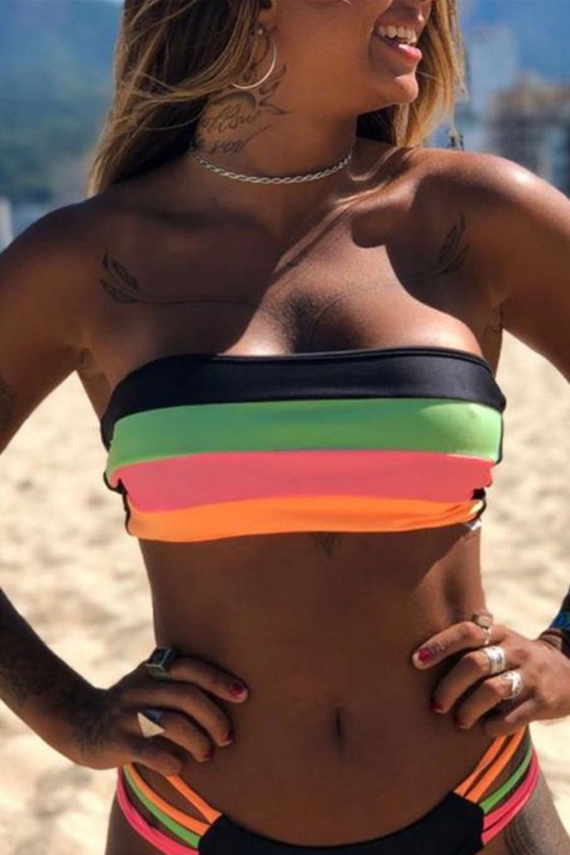 

Lovely Striped Black Two-piece Swimsuit