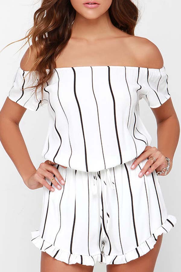 

Lovely Casual Striped White One-piece Romper