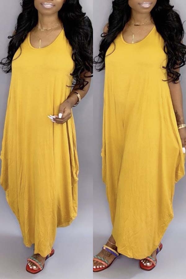 

Lovely Casual Loose Yellow Ankle Length Dress