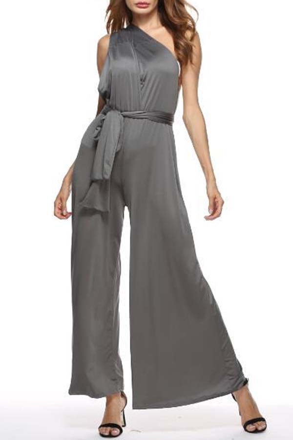 

Lovely Trendy One Shoulder Grey One-piece Jumpsuit