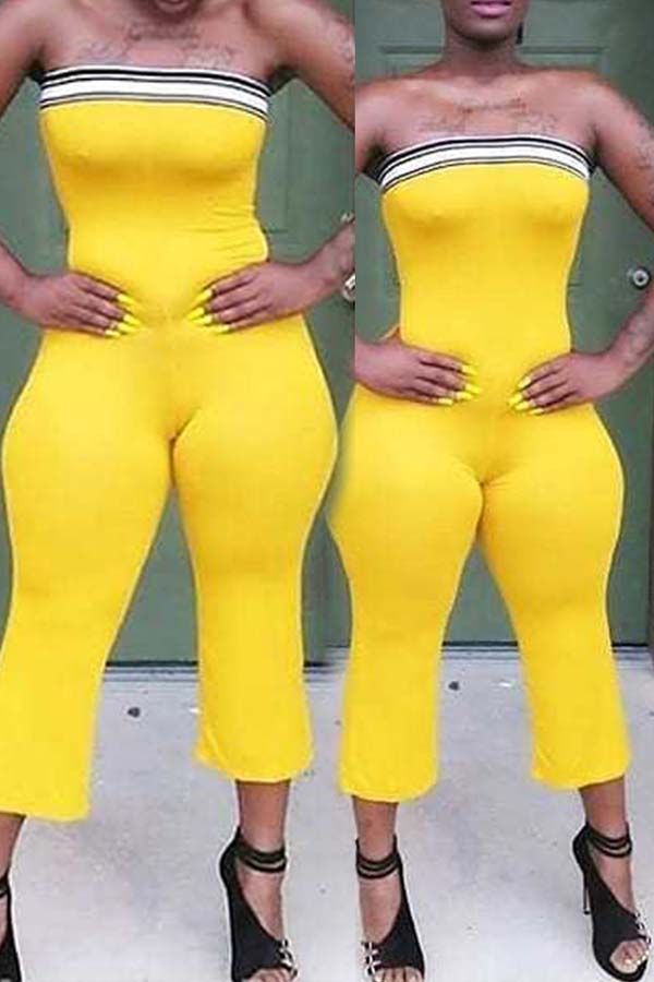 

Lovely Chic Dew Shoulder Yellow One-piece Jumpsuit