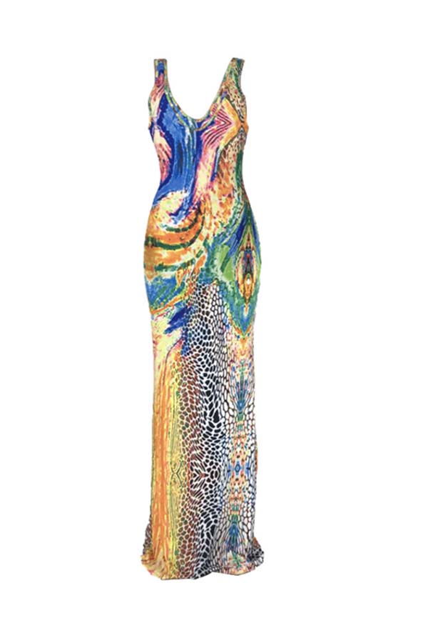 Lovely Chic Sleeveless Print Yellow Maxi Dress от Lovelywholesale WW