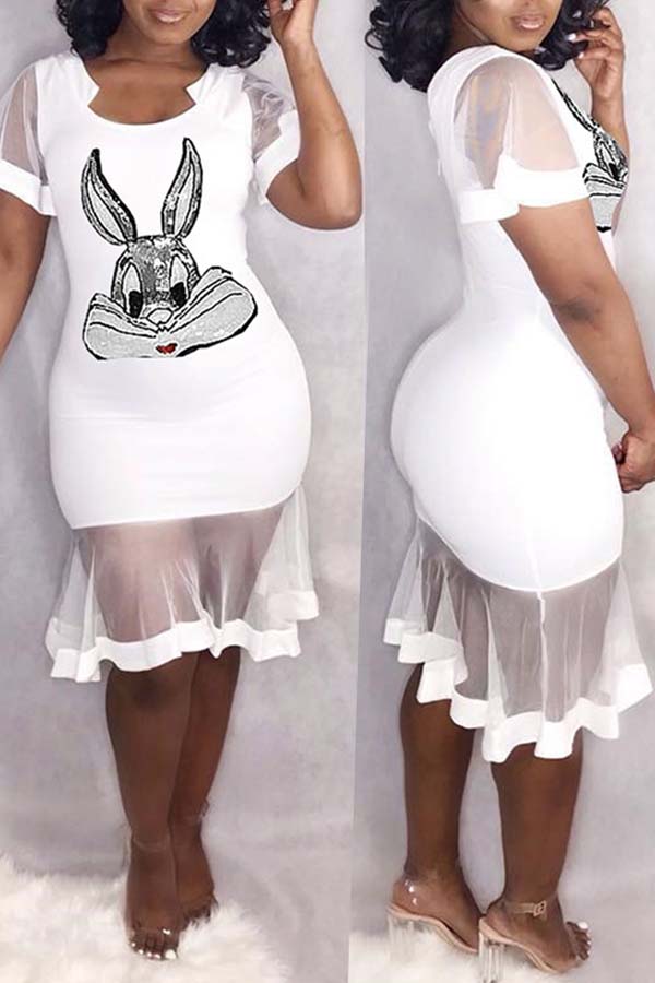 

Lovely Sweet Patchwork White Knee Length Dress