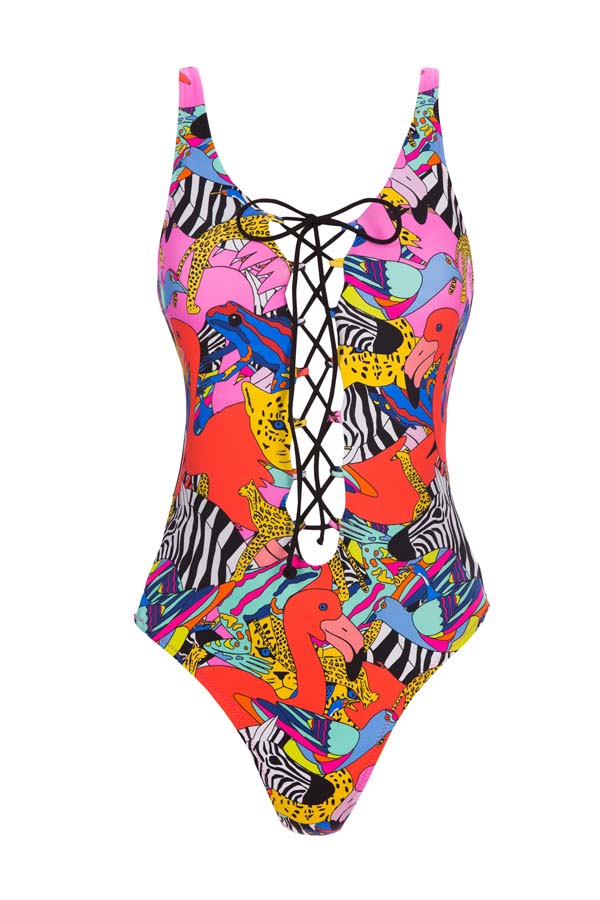 

Lovely Print Hollow-out Multicolor One-piece Swimsuit, Multi
