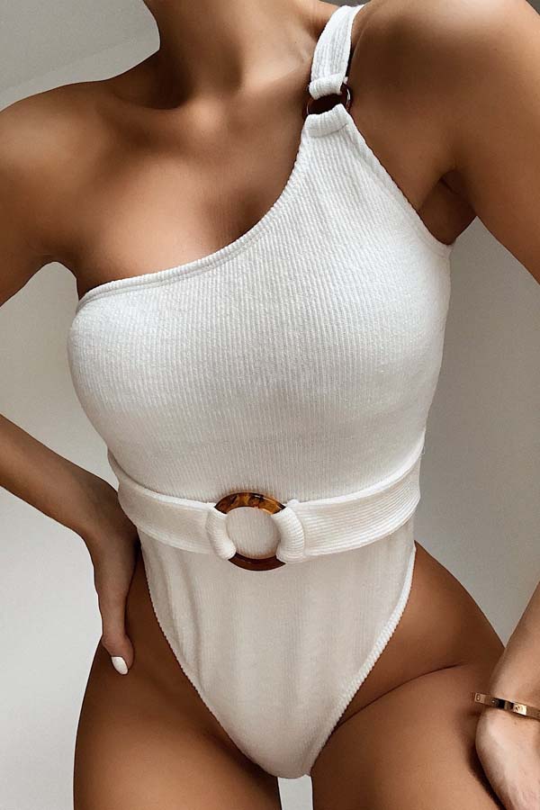 

Lovely One Shoulder White One-piece Swimsuit