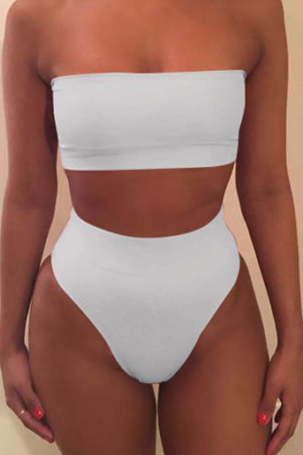 Lovely Dew Shoulder White Two-piece Swimsuit