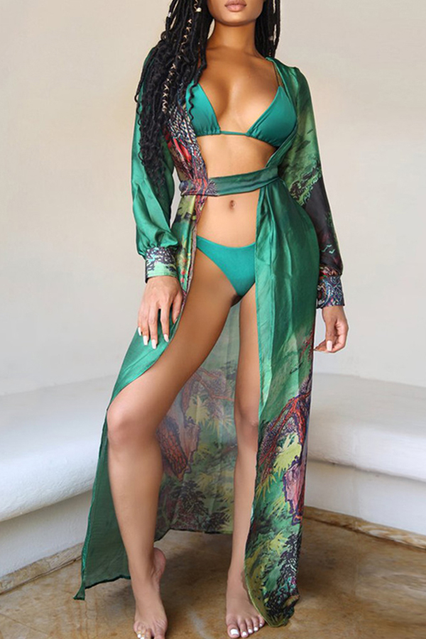 

Lovely Print Green Two-piece Swimsuit(With Lining