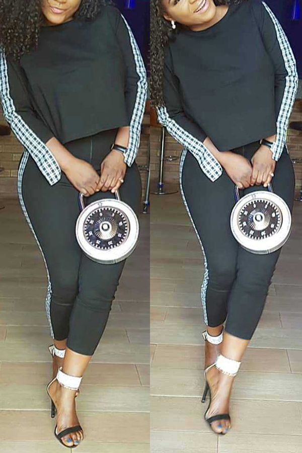 

Lovely Trendy Patchwork Black Two-piece Pants Set