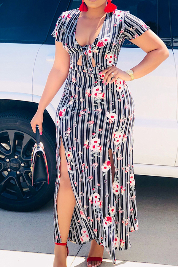 

Lovely Trendy Print Grey Ankle Length Dress