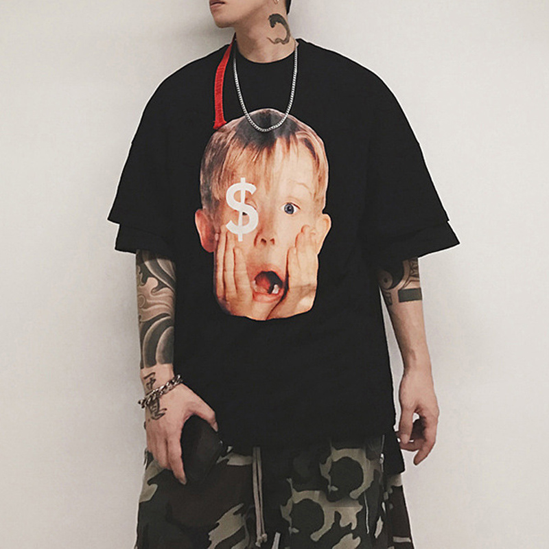 

Lovely Trendy O Neck Print Black T-shirt