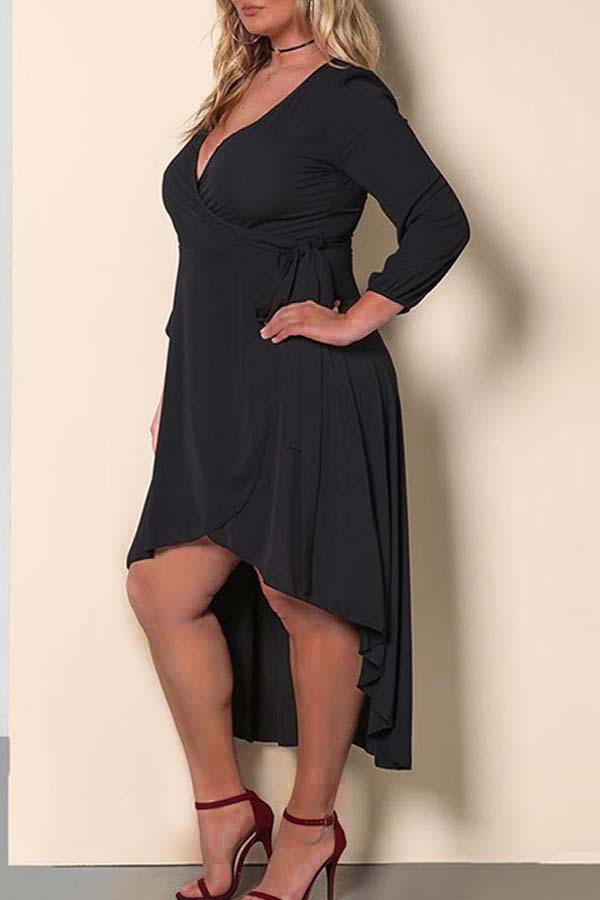 

Lovely Casual V Neck Black Ankle Length Plus Size Dress