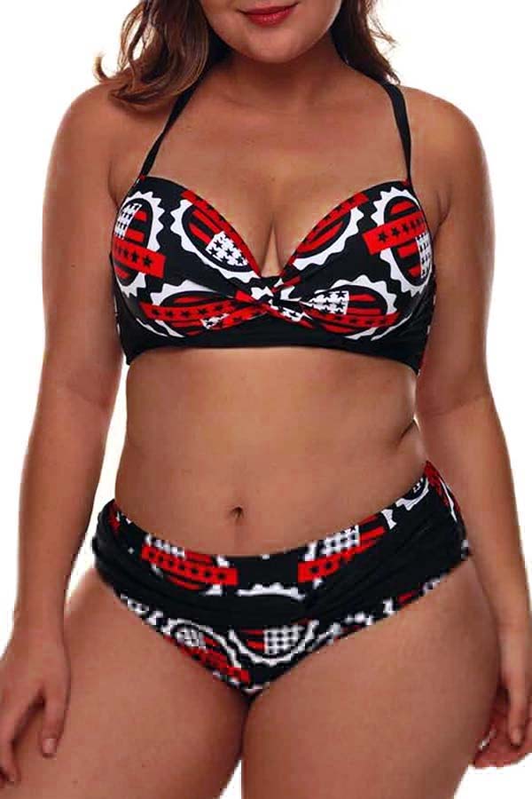 

Lovely Casual Print Red Plus Size Two-piece Swimsuit