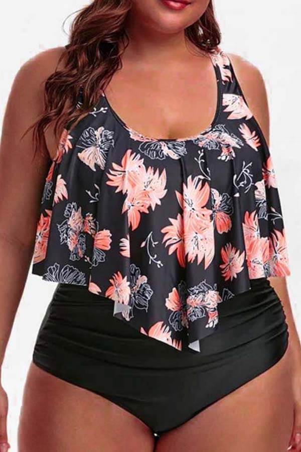 

Lovely Plus Size Print Croci Two-piece Swimsuit