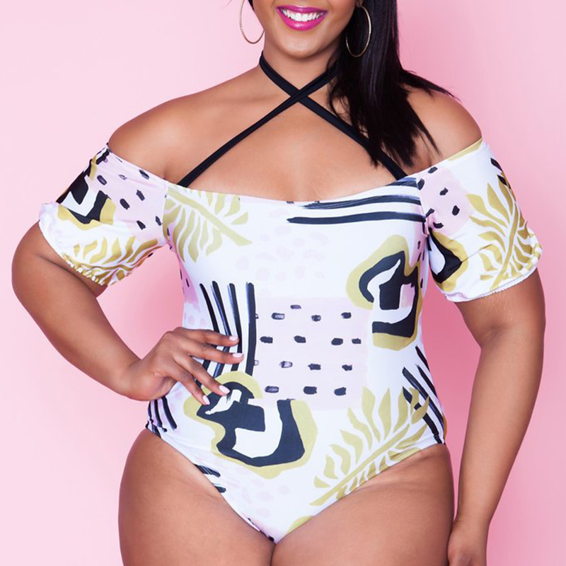 

Lovely Print White Plus Size One-piece Swimsuit