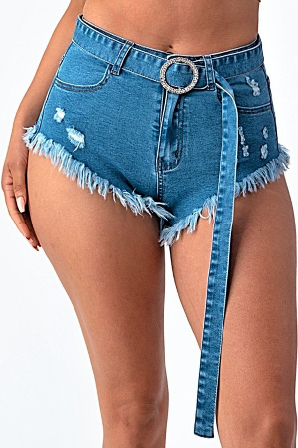

Lovely Trendy Lace-up Blue Shorts