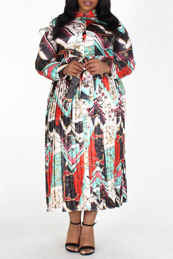 

Lovely Casual Print Multicolor Ankle Length Plus Size Dress, Multi