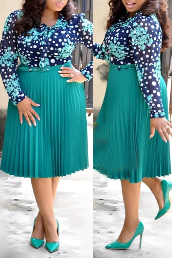 

Lovely Casual Print Green Knee Length Plus Size Dress