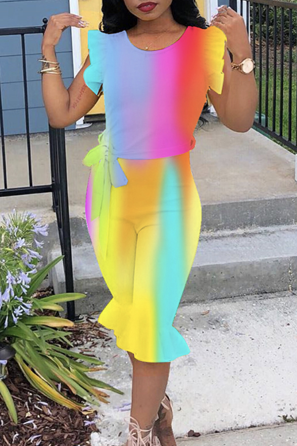 

Lovely Chic Flounce Design Print Multicolor One-piece Jumpsuit, Multi