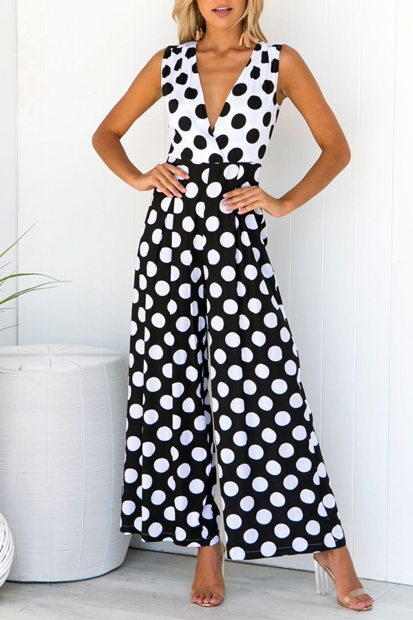 

Lovely Trendy Dot Print Black And White One-piece Jumpsuit