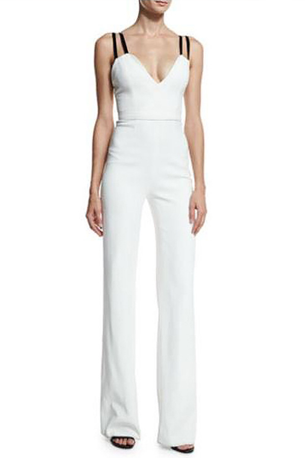 Lovely Chic V Neck Loose White One-piece Jumpsuit
