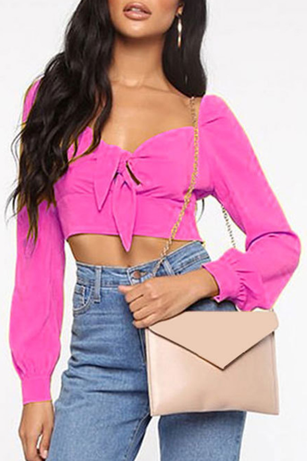 

Lovely Chic V Neck Crop Top Rose Red Blouse