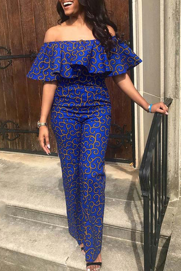 

Lovely Chic Flounce Design Blue One-piece Jumpsuit