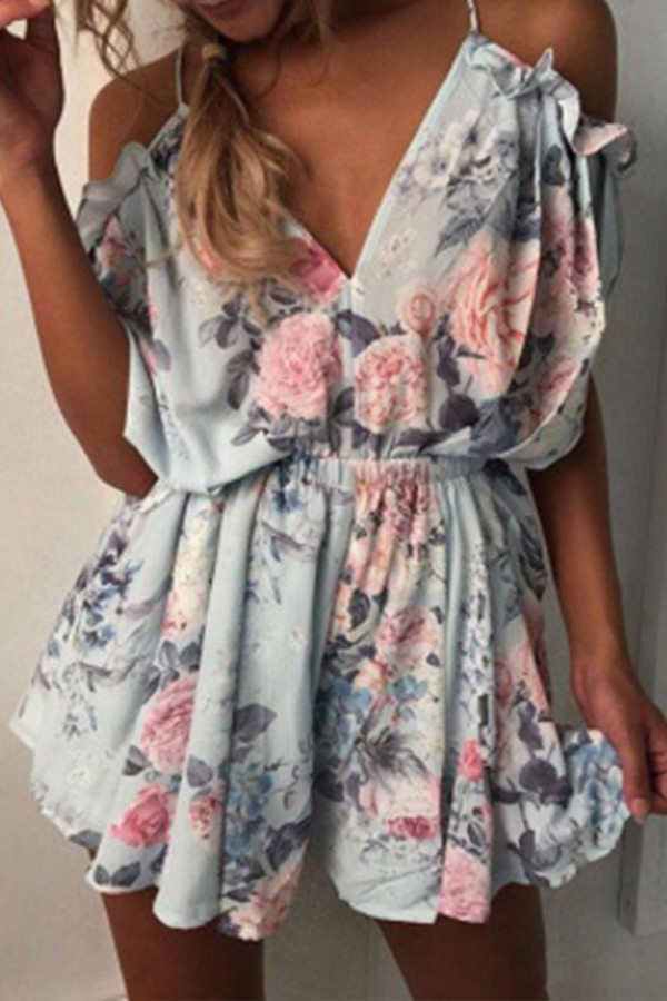 

Lovely Casual Floral Print Loose Multicolor One-piece Romper, Multi